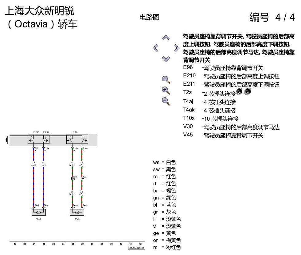 斯柯达明锐 座椅调节装置 电路图