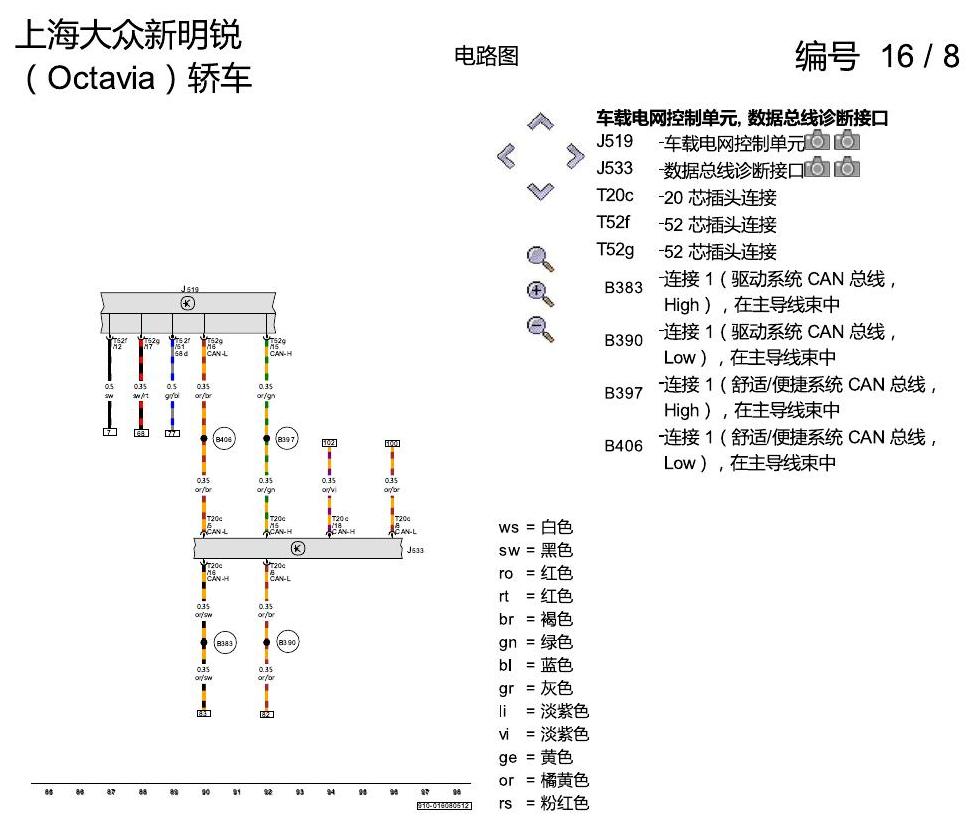 斯柯达明锐 防抱死制动系统(ABS) 电路图