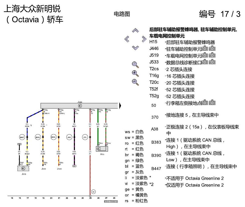 斯柯达明锐 驻车距离报警(PDC) 电路图