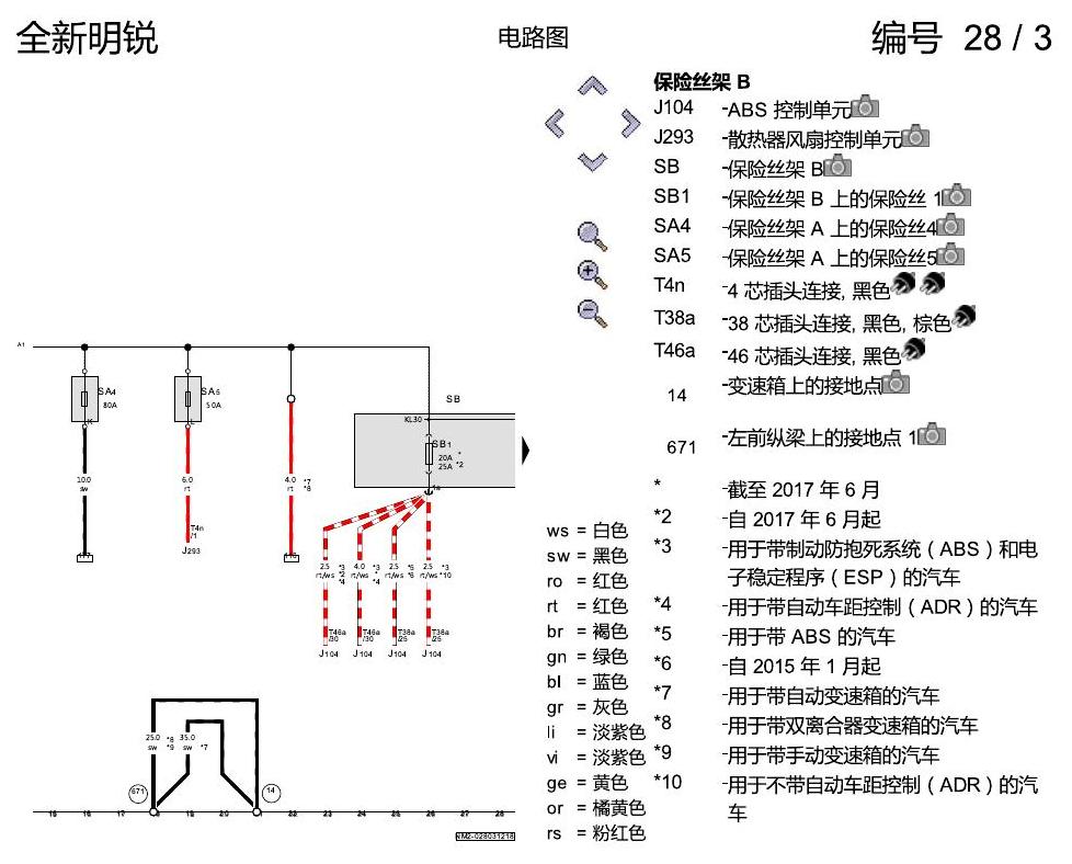 斯柯达明锐 MQB 保险丝配置 电路图