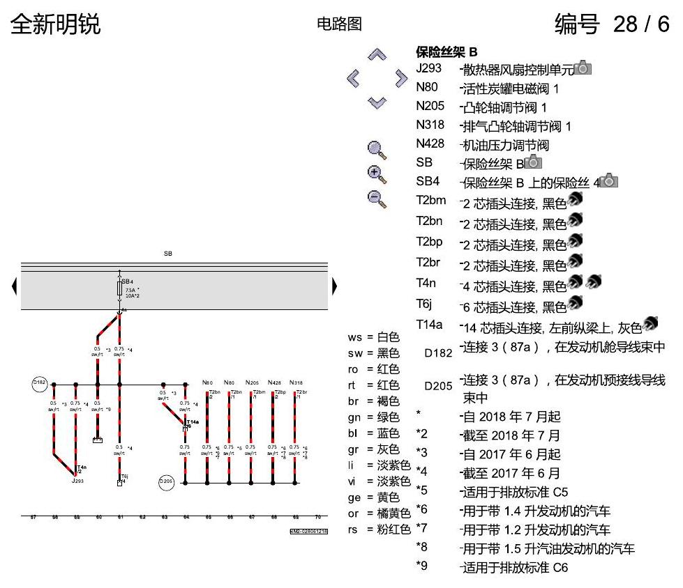 斯柯达明锐 MQB 保险丝配置 电路图