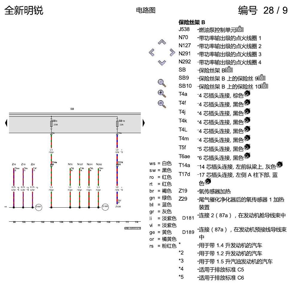 斯柯达明锐 MQB 保险丝配置 电路图