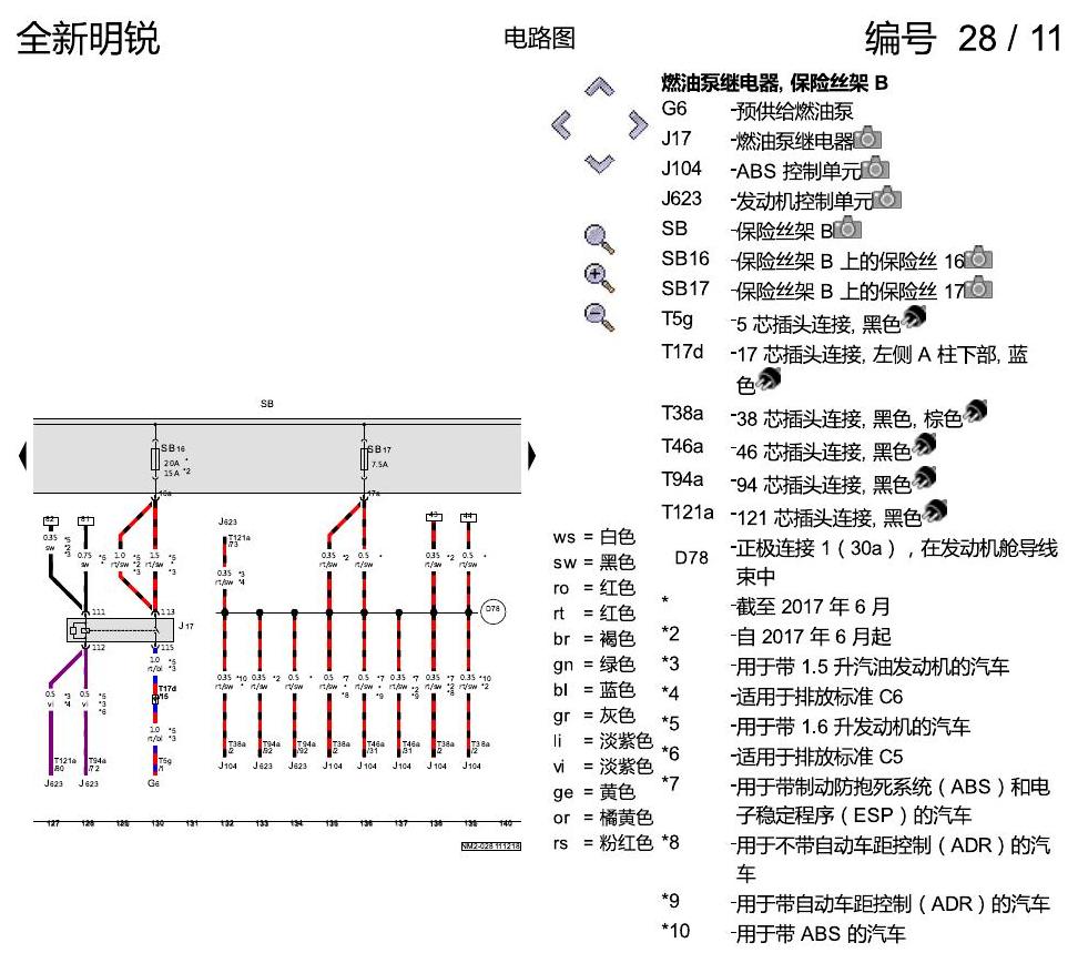 斯柯达明锐 MQB 保险丝配置 电路图