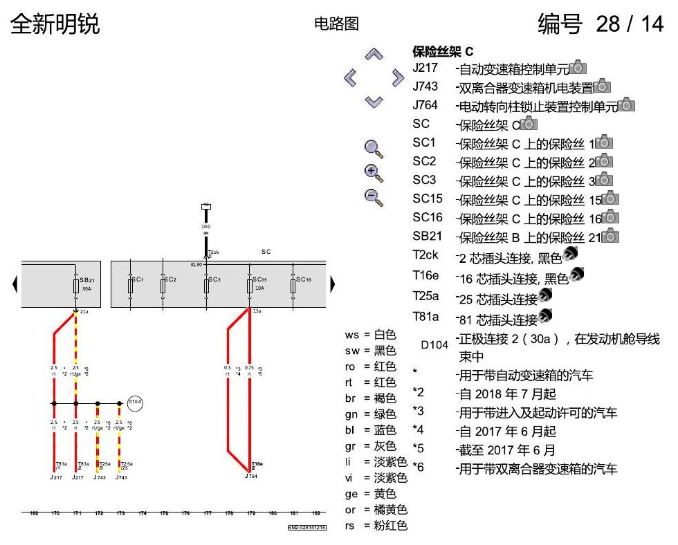 斯柯达明锐 MQB 保险丝配置 电路图