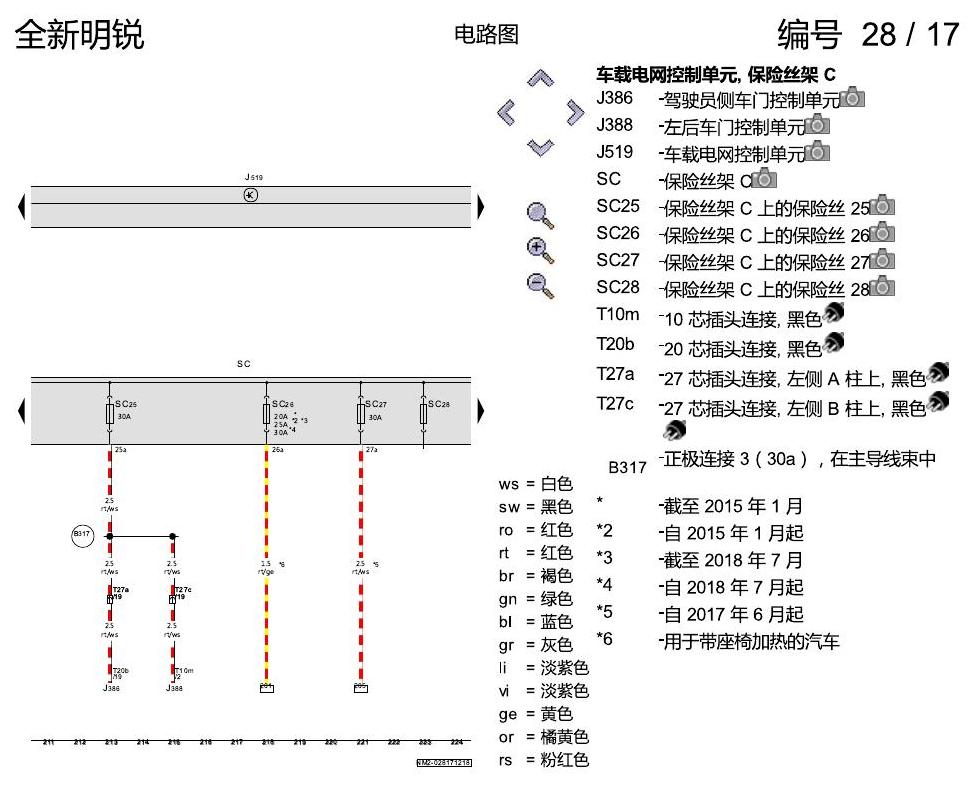 斯柯达明锐 MQB 保险丝配置 电路图