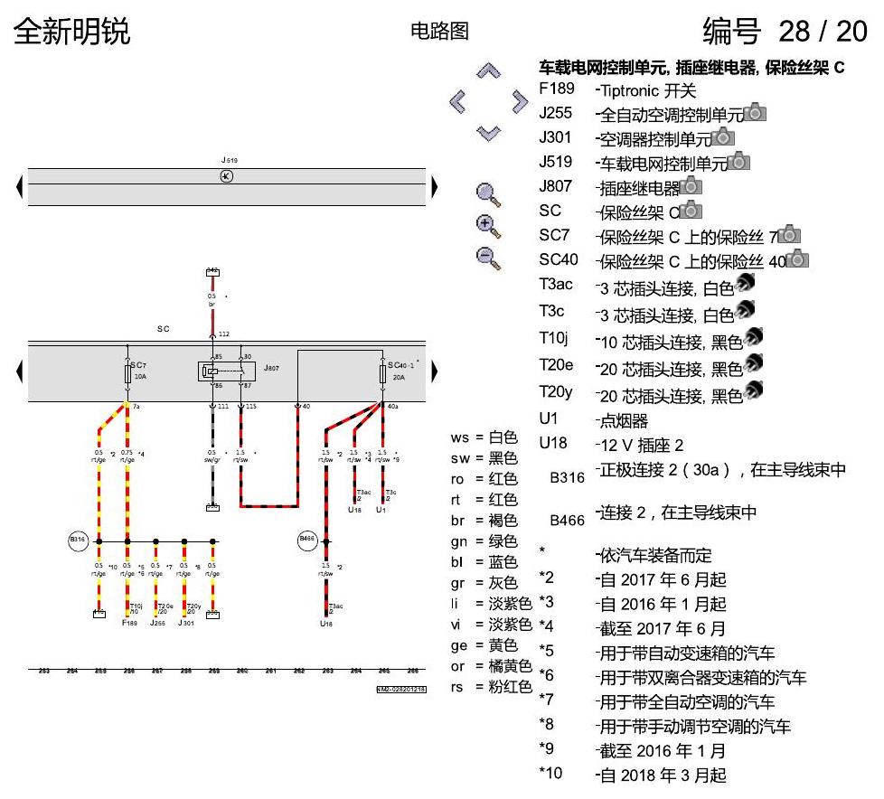 斯柯达明锐 MQB 保险丝配置 电路图