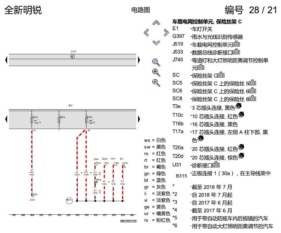 斯柯达明锐 MQB 保险丝配置 电路图