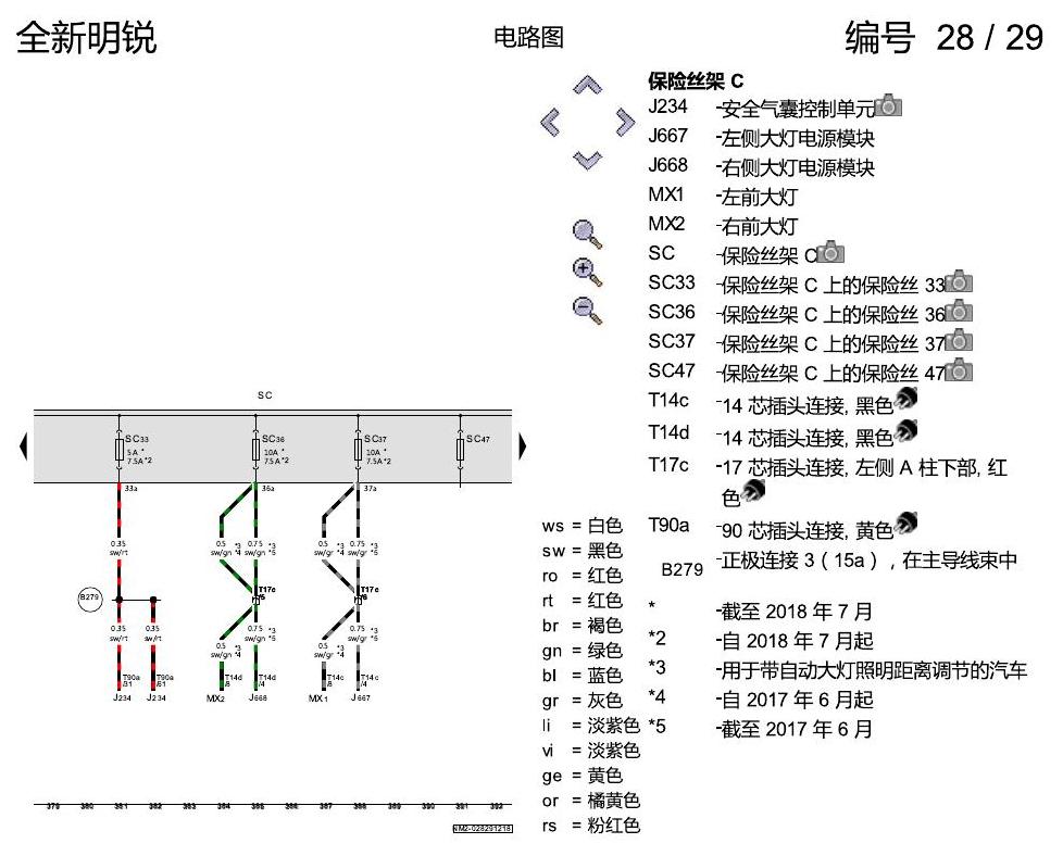 斯柯达明锐 MQB 保险丝配置 电路图