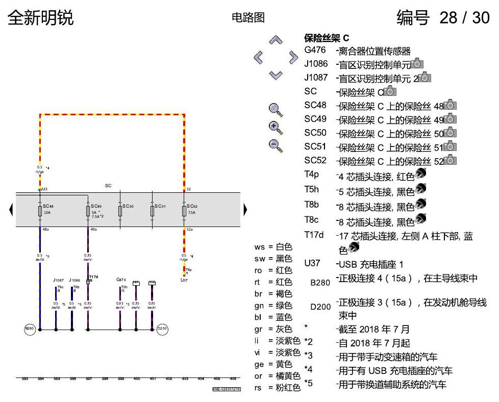 斯柯达明锐 MQB 保险丝配置 电路图