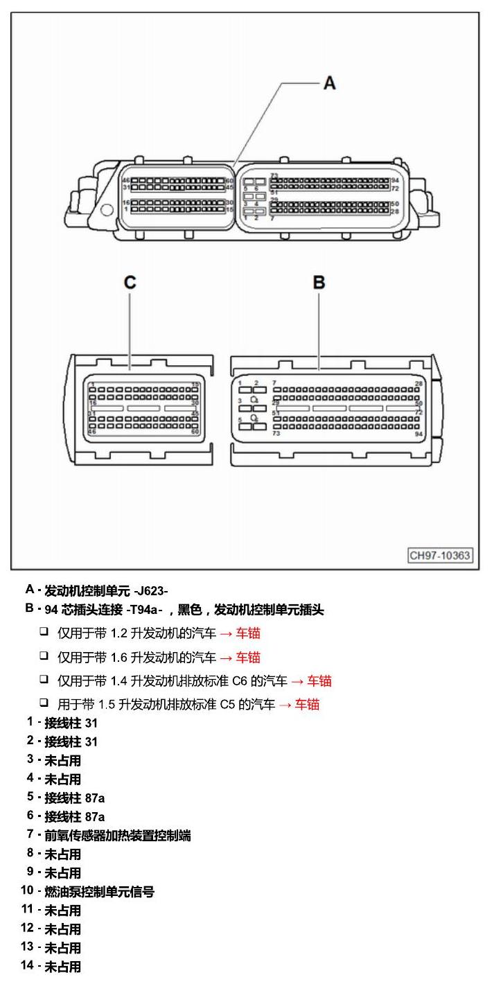 斯柯达明锐 MQB 安装位置 发动机舱内的控制器 电路图