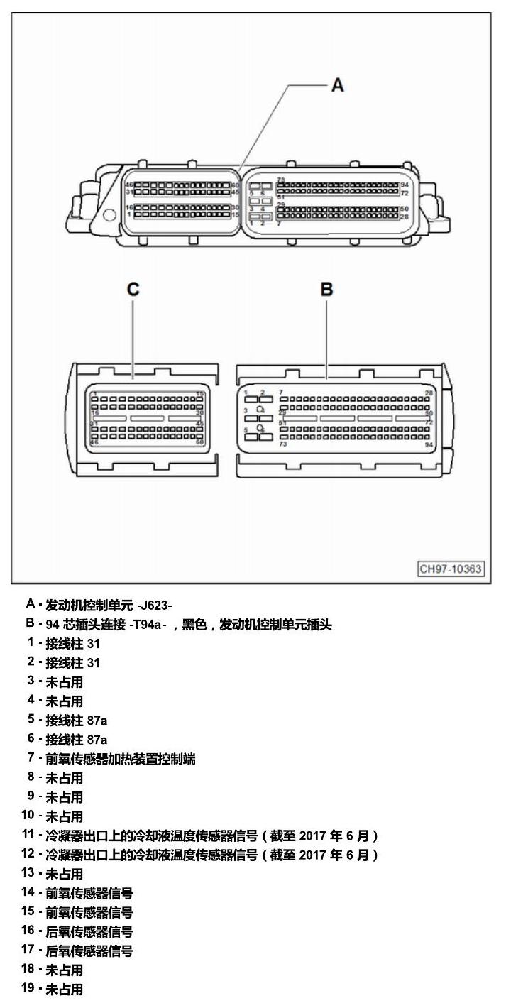 斯柯达明锐 MQB 安装位置 发动机舱内的控制器 电路图