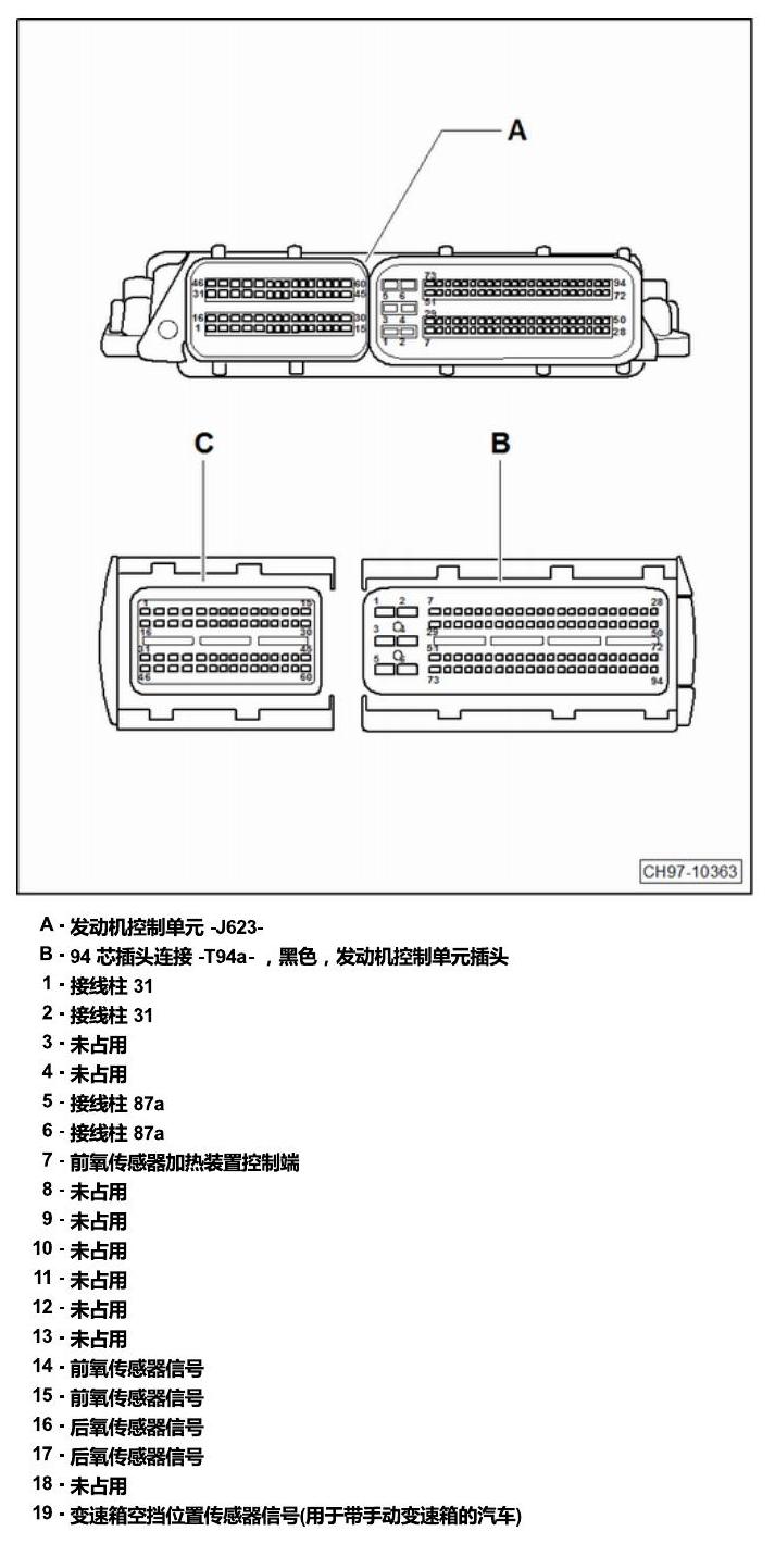 斯柯达明锐 MQB 安装位置 发动机舱内的控制器 电路图