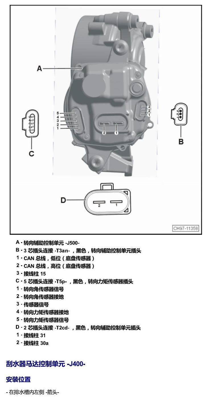 斯柯达明锐 MQB 安装位置 发动机舱内的控制器 电路图