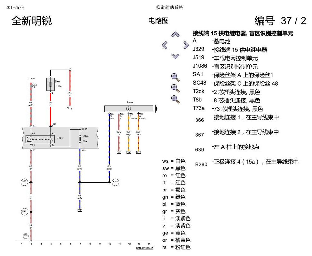 斯柯达明锐 MQB 换道辅助系统 2018 电路图