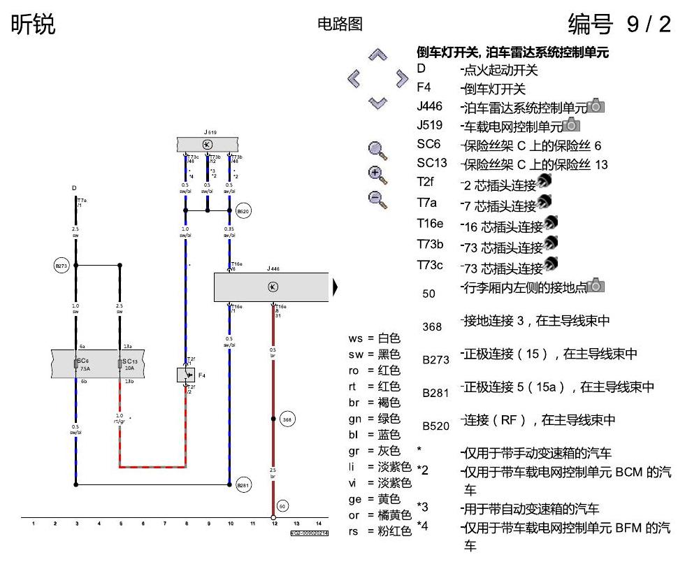 斯柯达昕锐 后部泊车雷达系统(PDC) 电路图