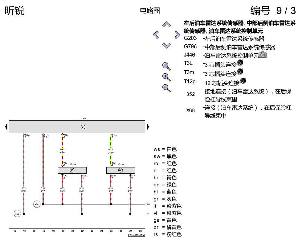 斯柯达昕锐 后部泊车雷达系统(PDC) 电路图