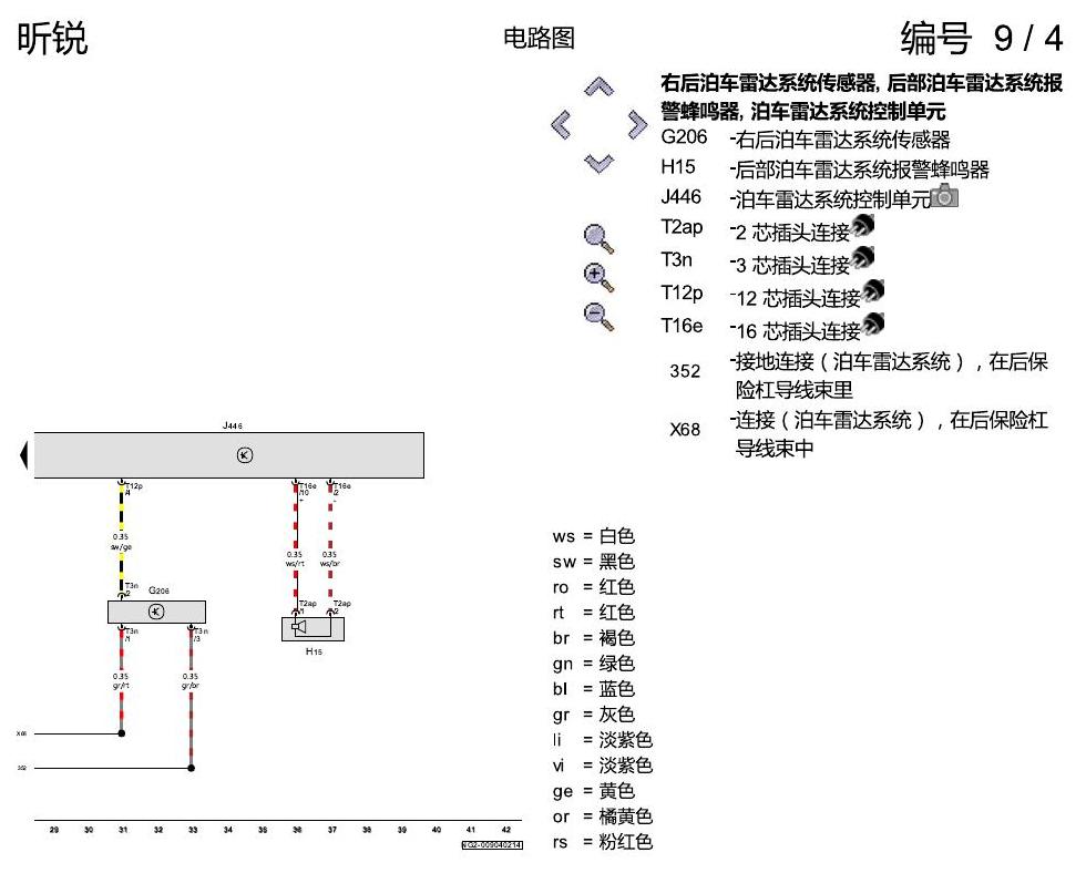 斯柯达昕锐 后部泊车雷达系统(PDC) 电路图