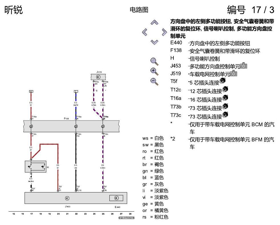 斯柯达昕锐 多功能方向盘 电路图