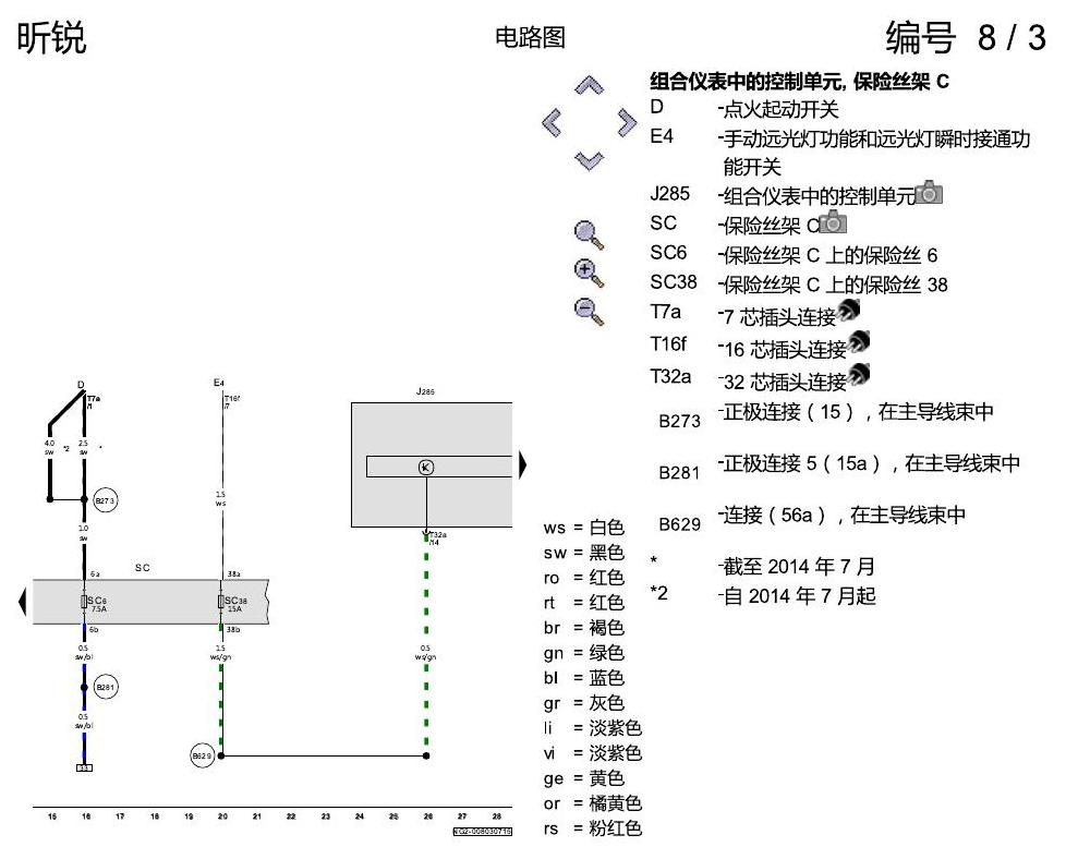 斯柯达昕锐 组合仪表 电路图