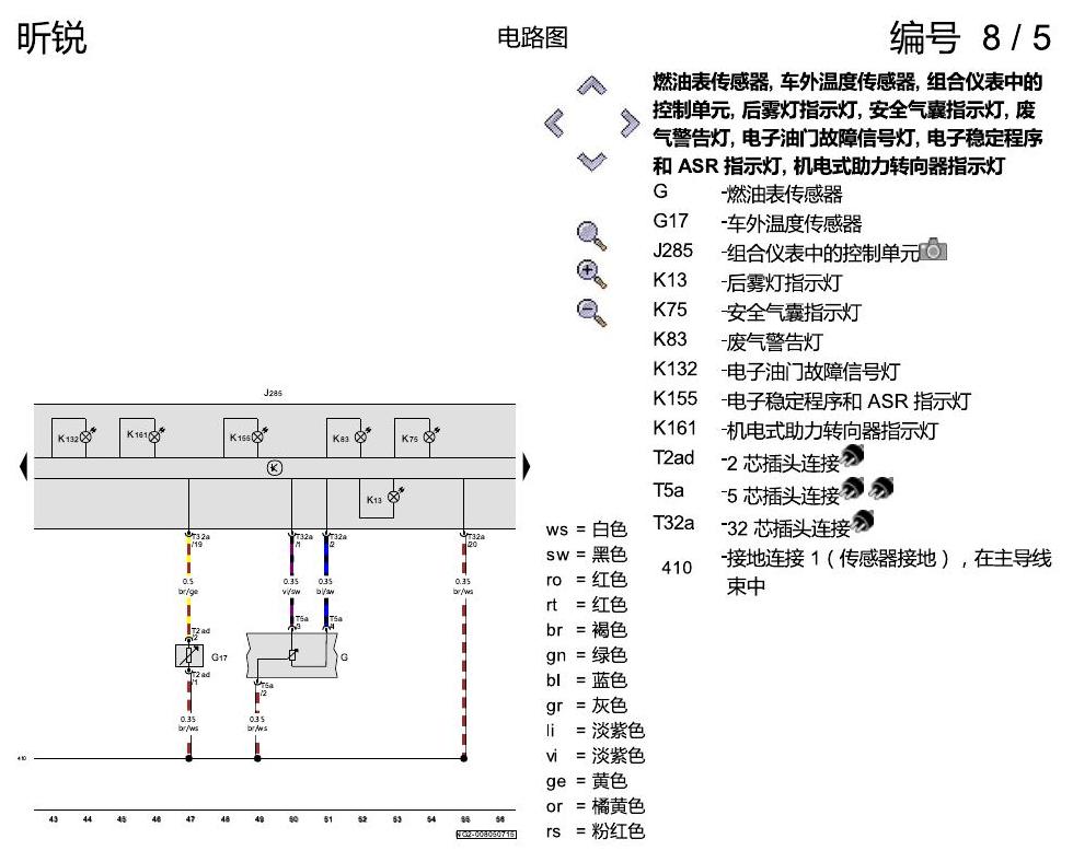 斯柯达昕锐 组合仪表 电路图
