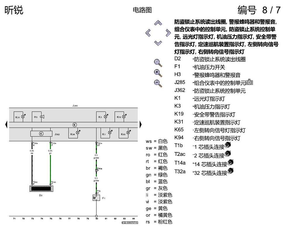 斯柯达昕锐 组合仪表 电路图