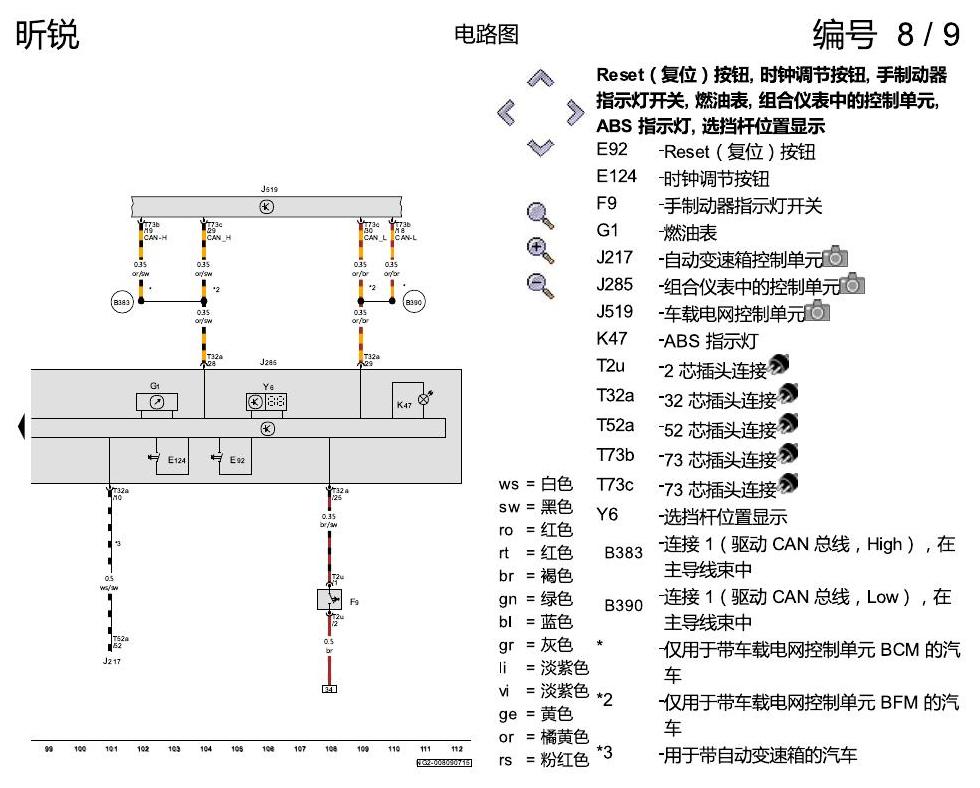 斯柯达昕锐 组合仪表 电路图