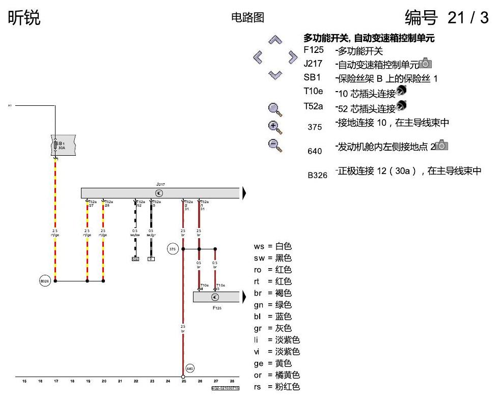 斯柯达昕锐 自动变速箱 2014 电路图