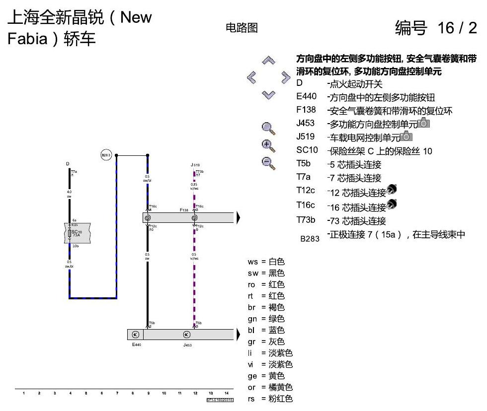 斯柯达晶锐 16后 多功能方向盘 电路图