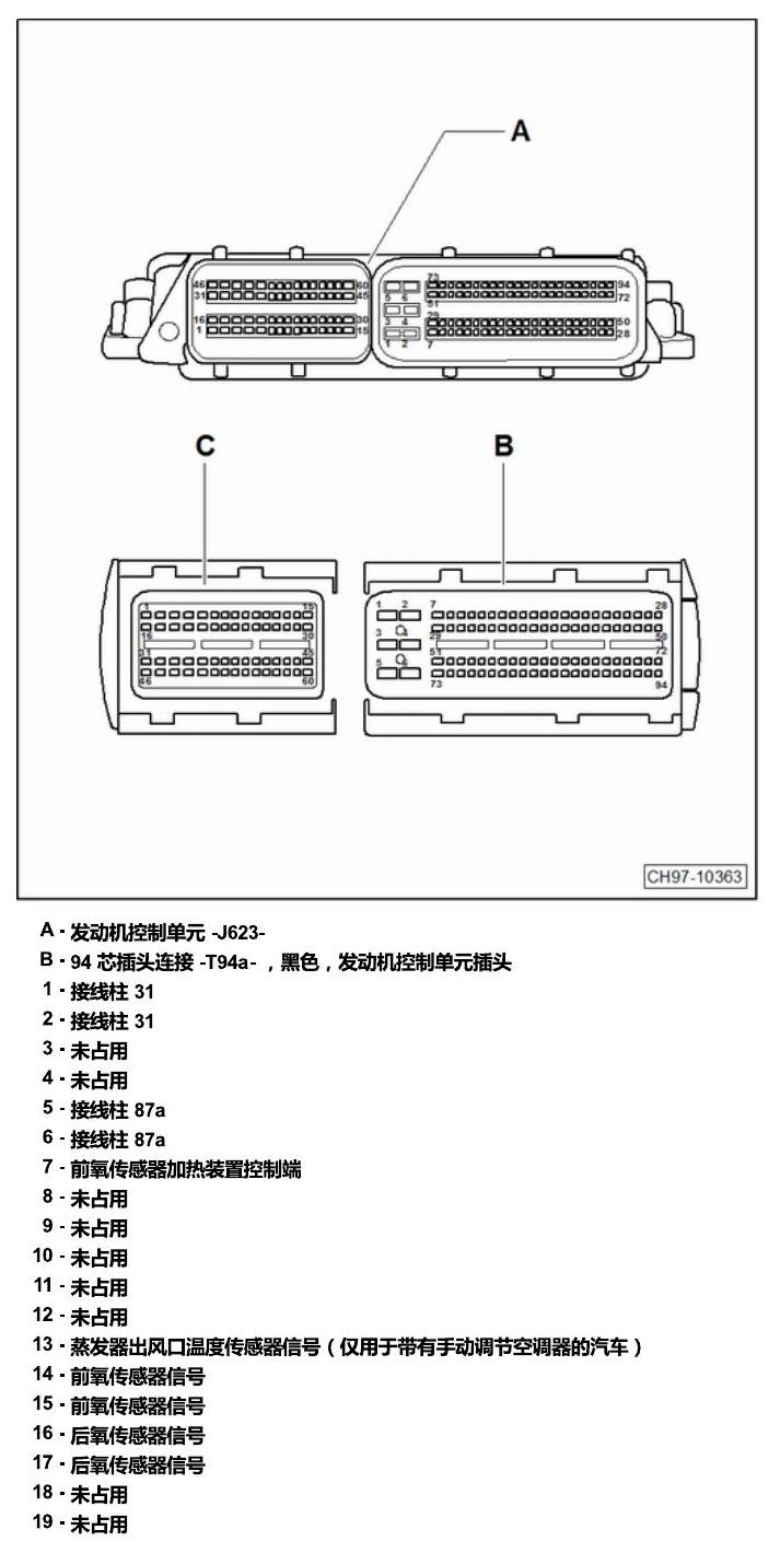 斯柯达晶锐 16后 安装位置 发动机舱内的控制器 电路图
