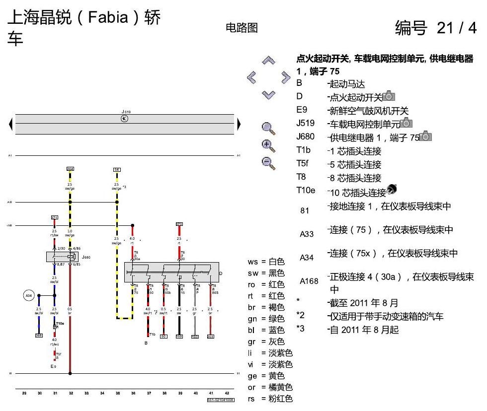 斯柯达晶锐16前 保险丝配置 电路图