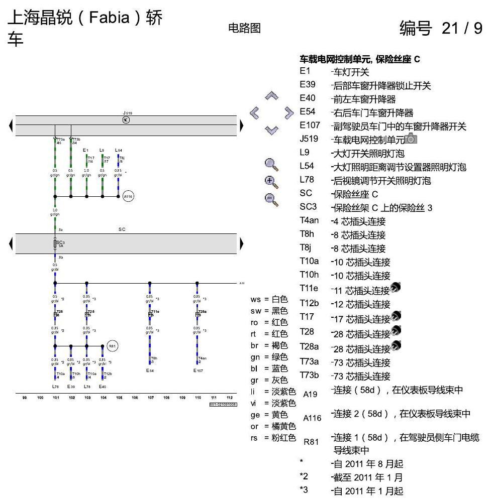 斯柯达晶锐16前 保险丝配置 电路图
