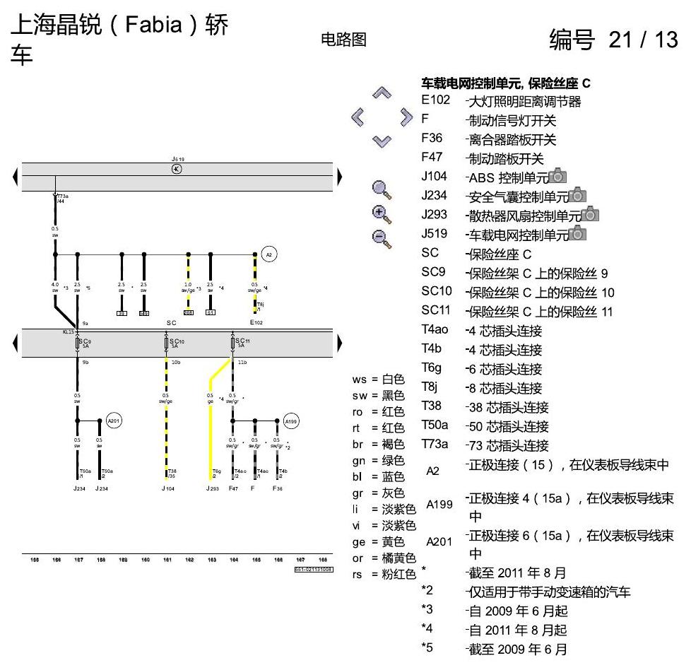 斯柯达晶锐16前 保险丝配置 电路图