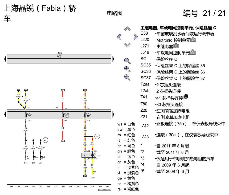 斯柯达晶锐16前 保险丝配置 电路图
