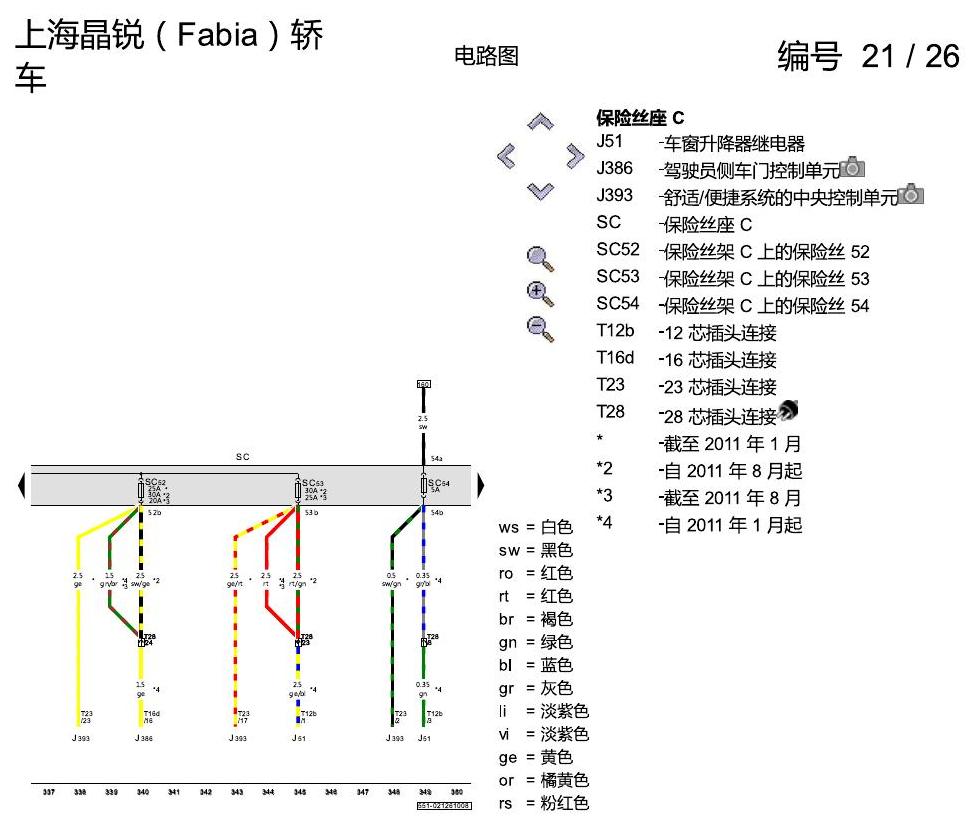 斯柯达晶锐16前 保险丝配置 电路图