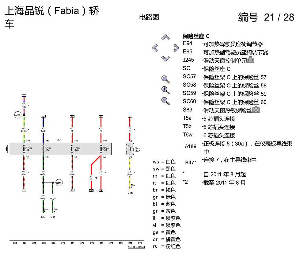 斯柯达晶锐16前 保险丝配置 电路图