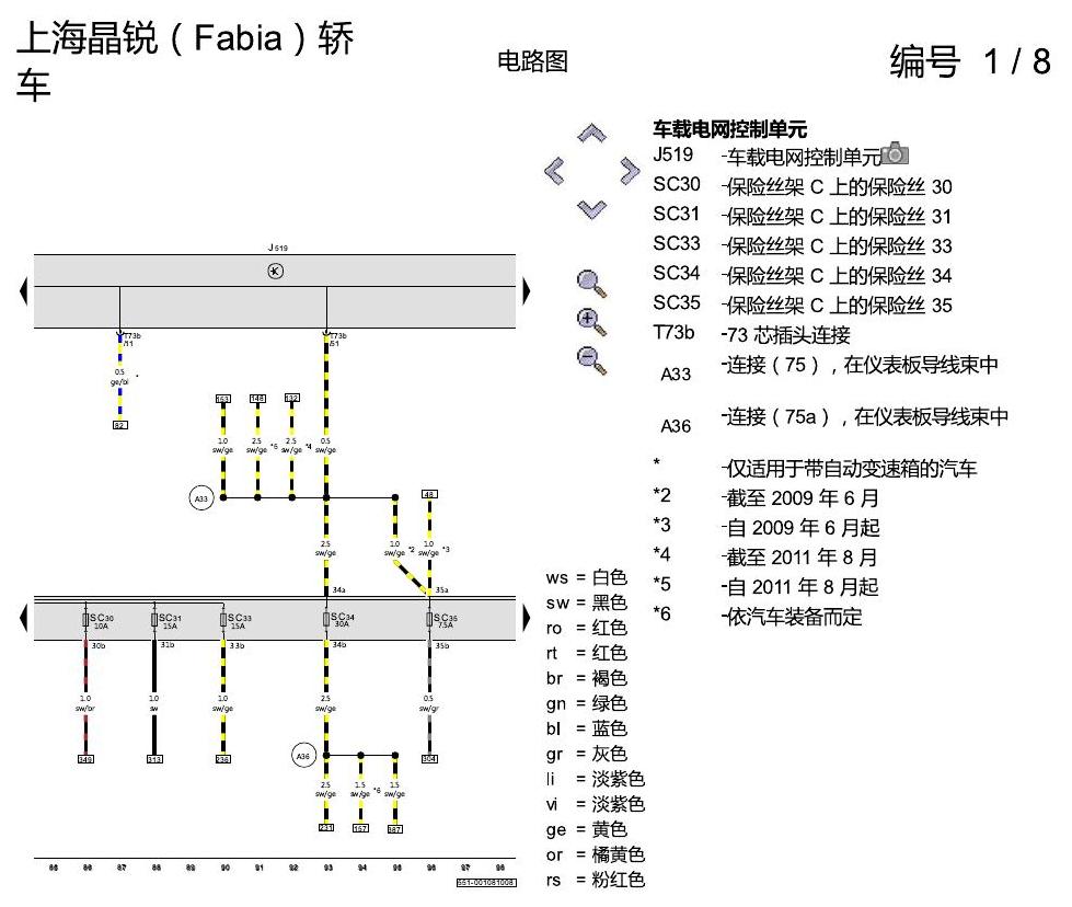 斯柯达晶锐16前 基本装备 电路图