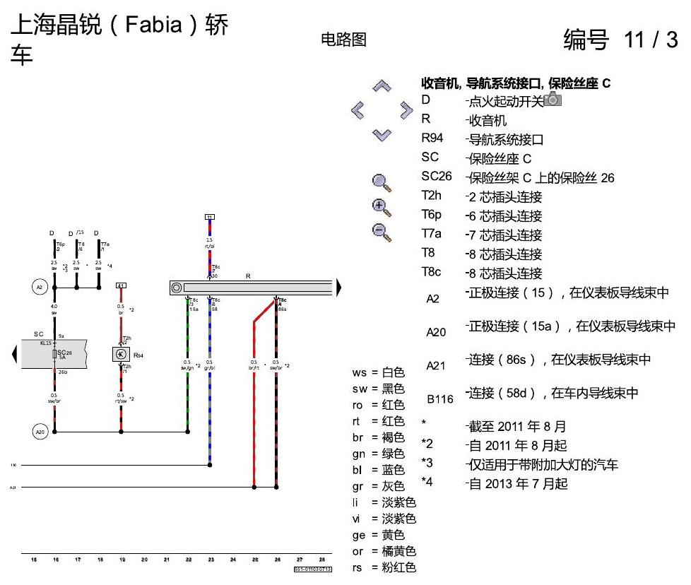斯柯达晶锐16前 收音机装置 RCN 110 电路图