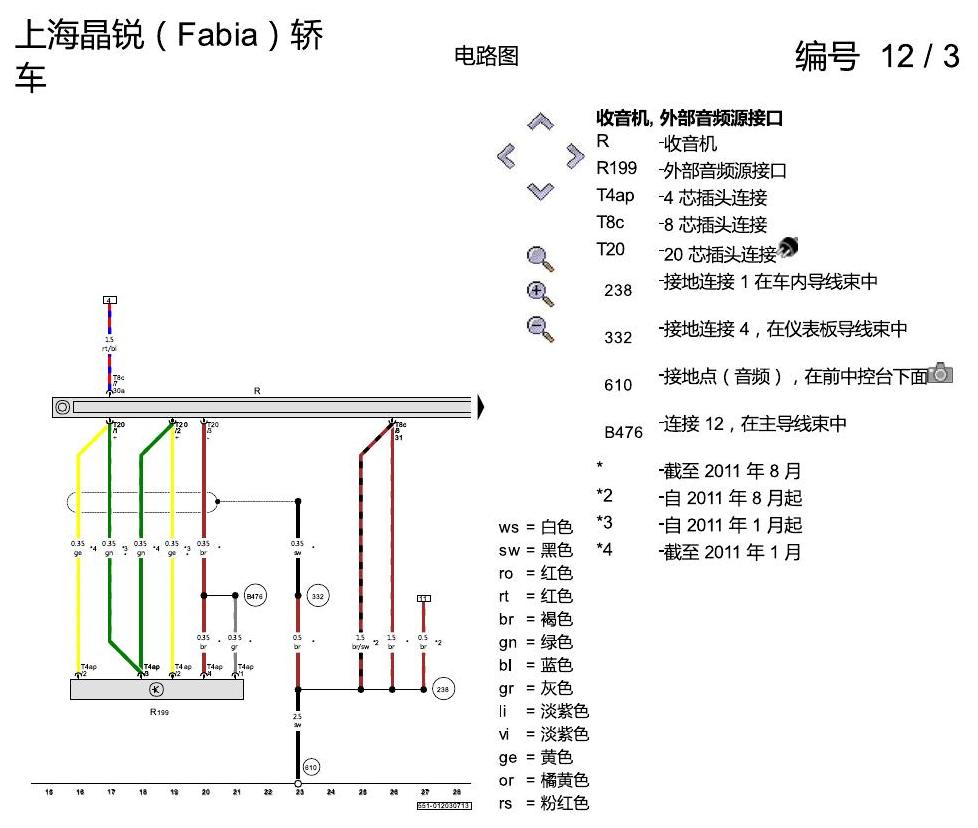 斯柯达晶锐16前 收音机装置 RCN 210 电路图