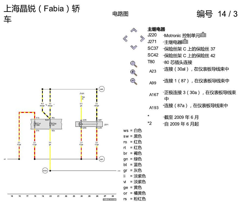 斯柯达晶锐16前 散热器风扇 电路图