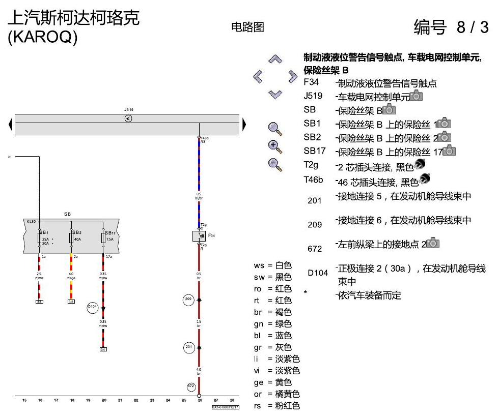 斯柯达柯珞克 ABS 8T3 电路图