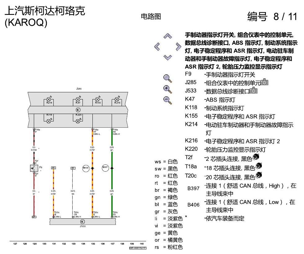 斯柯达柯珞克 ABS 8T3 电路图