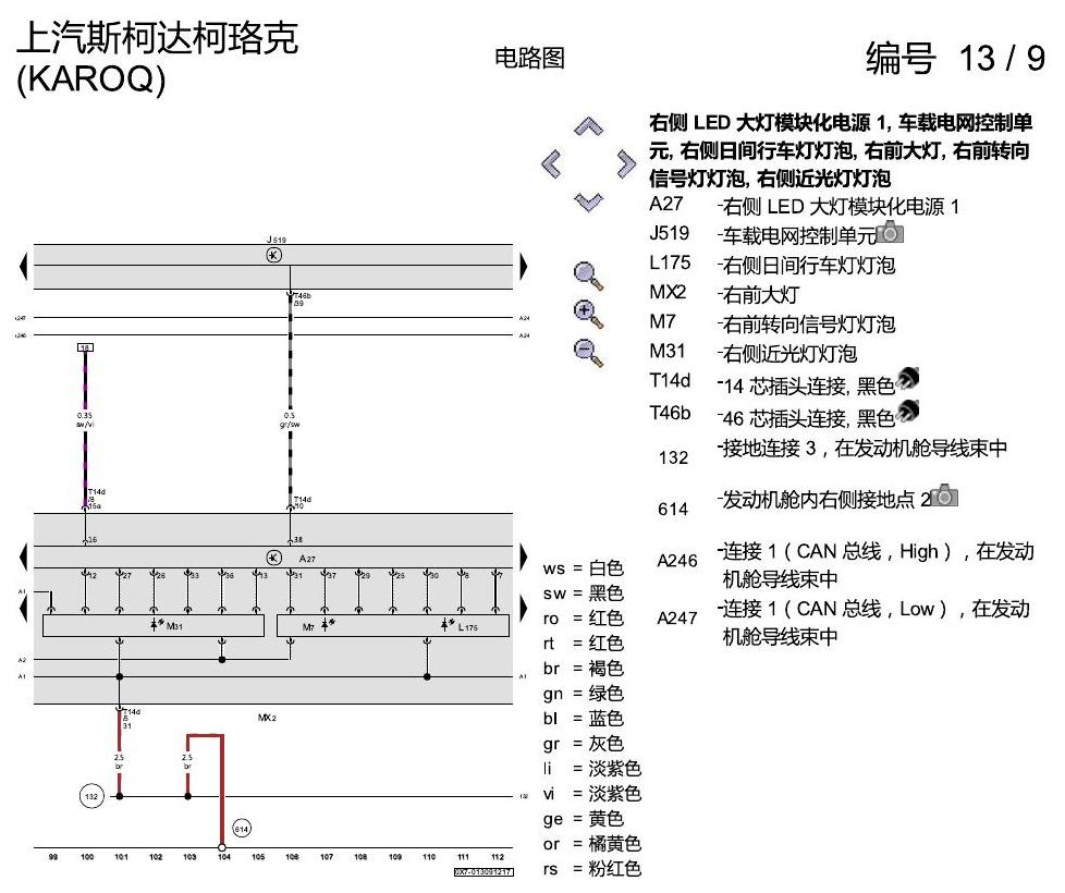 斯柯达柯珞克 LED 大灯 电路图