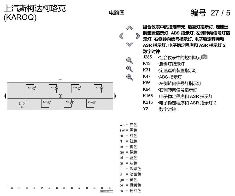 斯柯达柯珞克 仪表 电路图