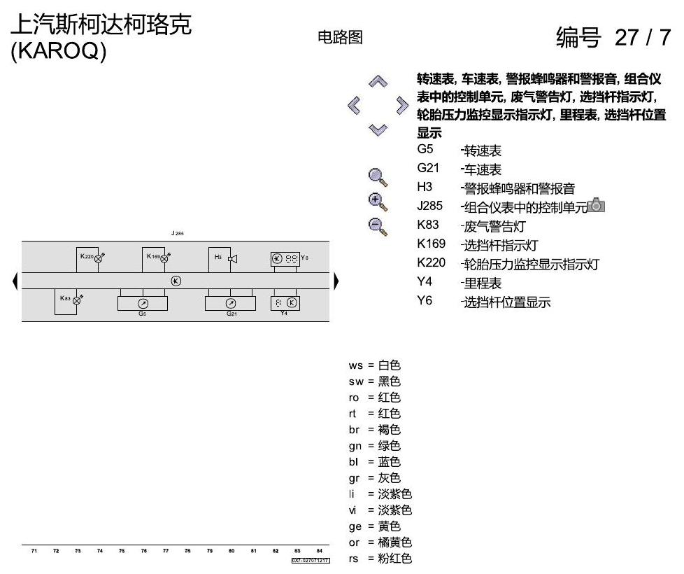 斯柯达柯珞克 仪表 电路图