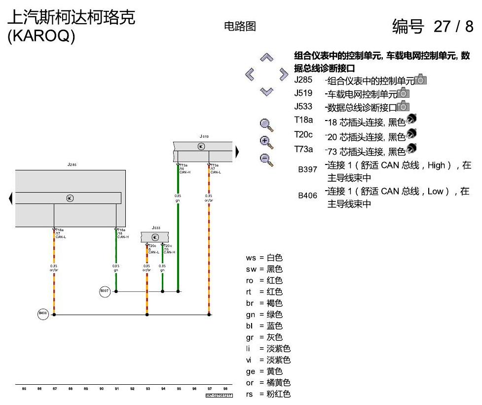 斯柯达柯珞克 仪表 电路图
