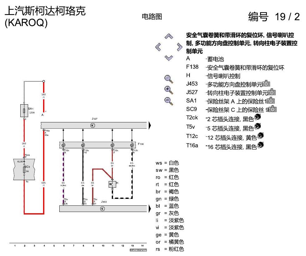 斯柯达柯珞克 多功能方向盘 电路图