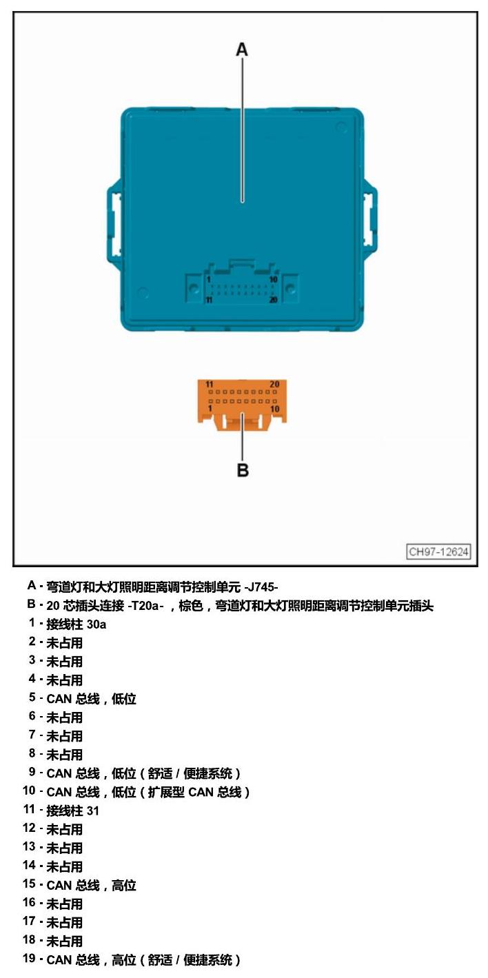 斯柯达柯珞克 汽车中部的控制单元 电路图