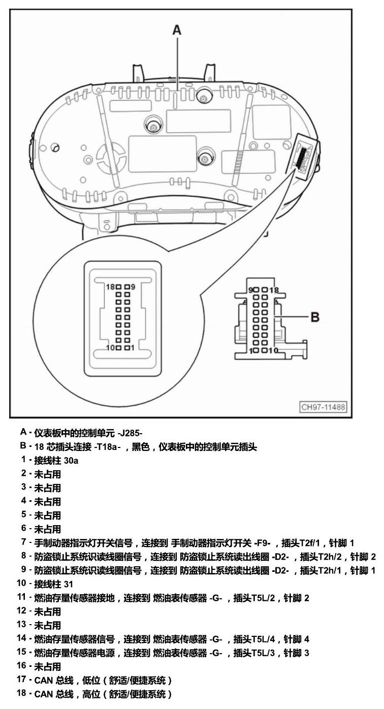 斯柯达柯珞克 汽车中部的控制单元 电路图