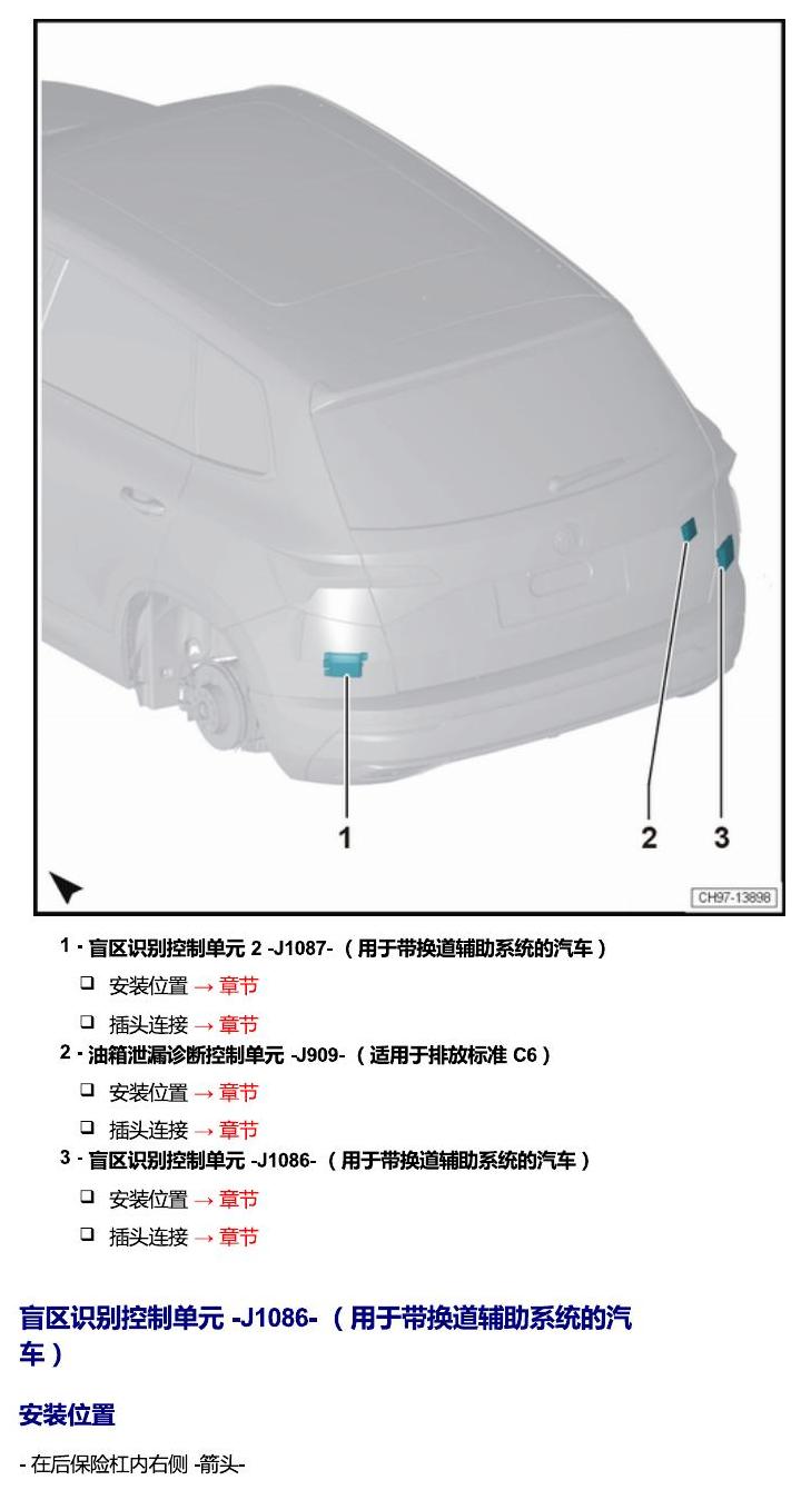 斯柯达柯珞克 汽车后部的控制单元 电路图