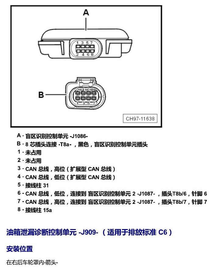 斯柯达柯珞克 汽车后部的控制单元 电路图